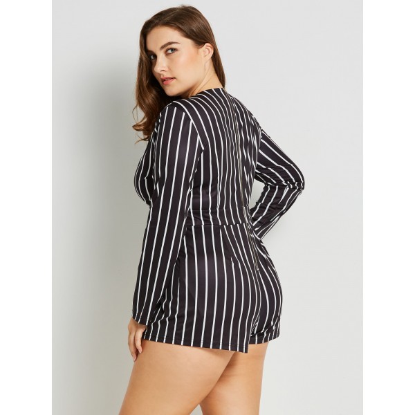 Plus Size Stripe V-Neck Rompers