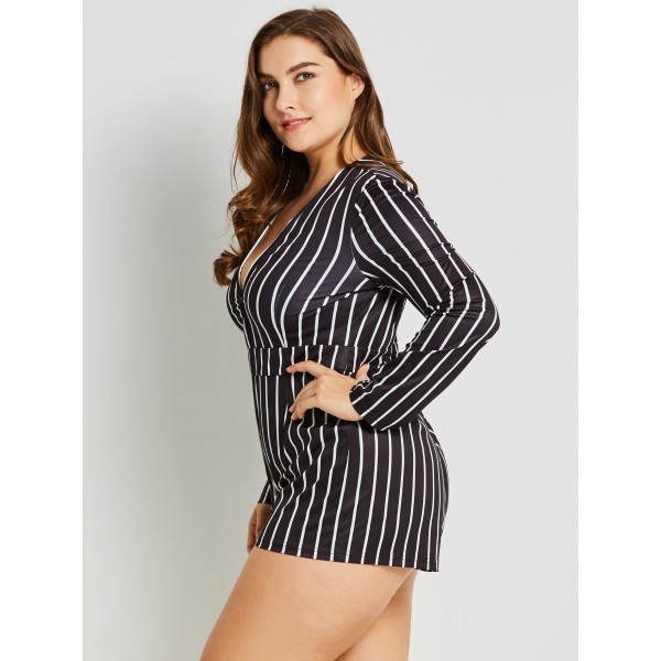 Plus Size Stripe V-Neck Rompers