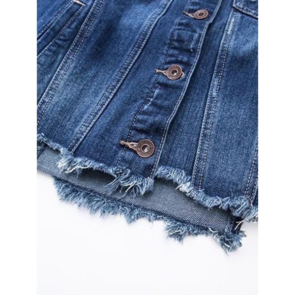 Fringe Button Up Pocket Wome's Denim Jacket