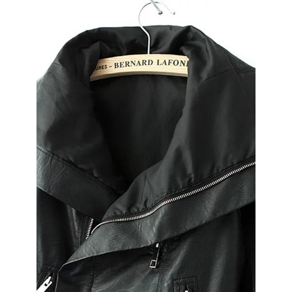 Zipper Plain Asymmetric Women's PU Jacket