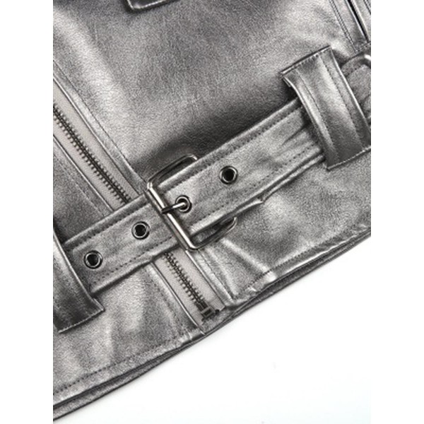 Short Silky Zipper Lapel Cool Women's Jacket