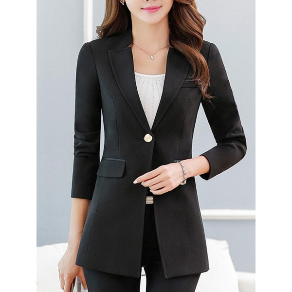 Button Slim Elegant Lapel Women's Blazer