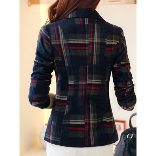 Plaid Pocket Slim Button Women's Blazer