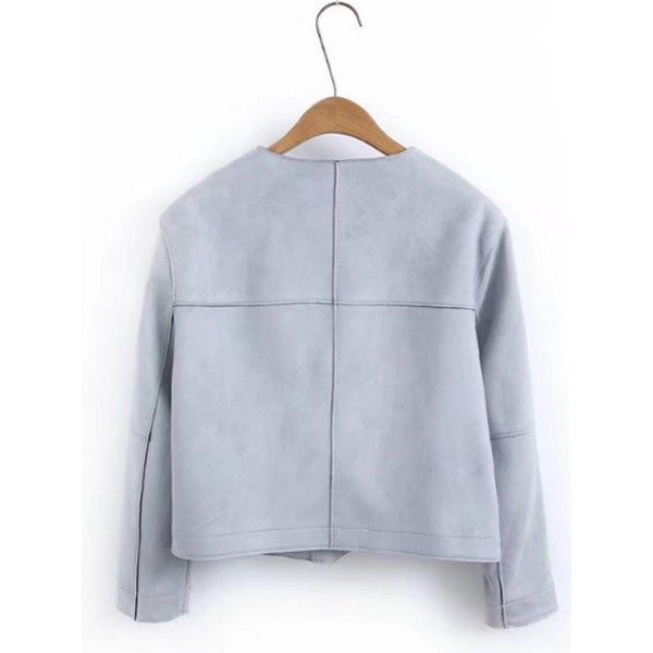 Single-Breasted Roudn Neck Plain Women's Jacket