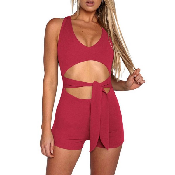 O-Neck Sleeveless Hollowout Lace Up Rompers