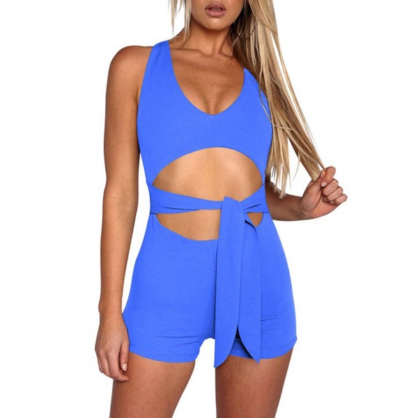 O-Neck Sleeveless Hollowout Lace Up Rompers