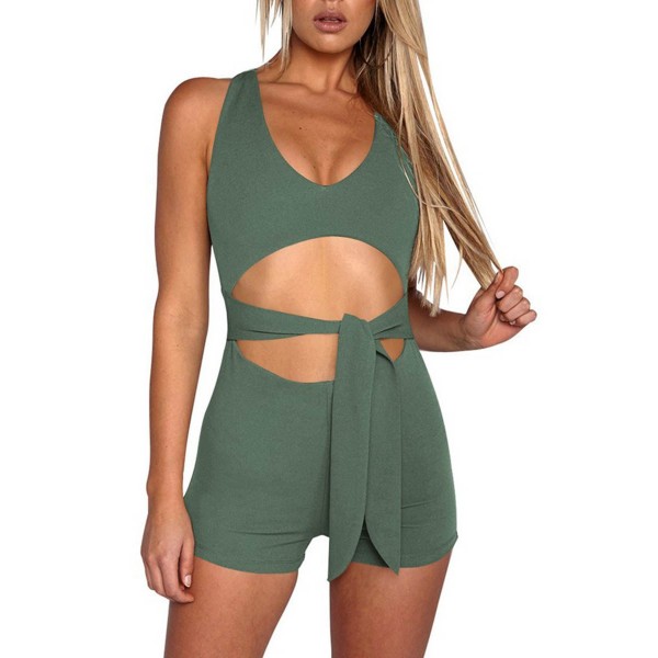 O-Neck Sleeveless Hollowout Lace Up Rompers