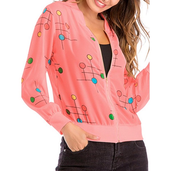 Thin Candy Pattern Print Zipper Women's Jacket