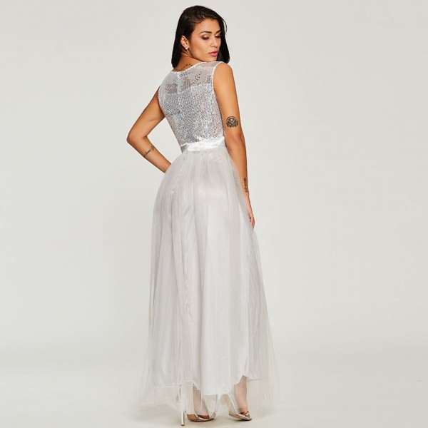 Sleeveless Chiffon Paillette Maxi Dress