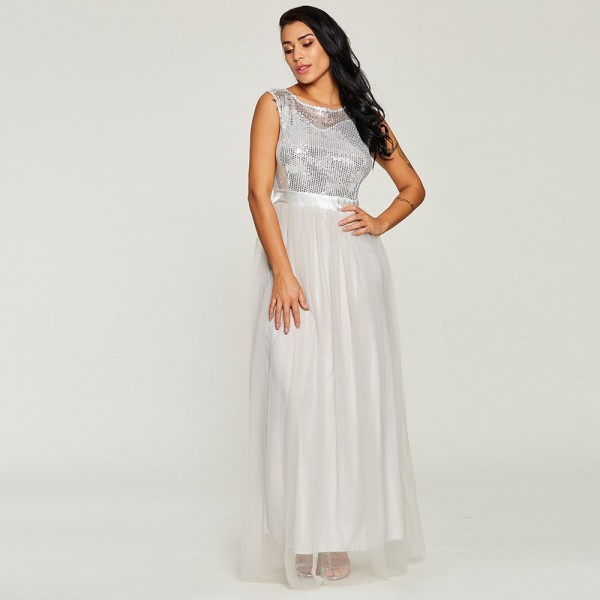 Sleeveless Chiffon Paillette Maxi Dress