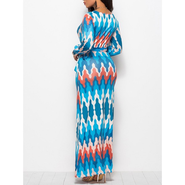 Color Block Geometric V-Neck Women's Maxi Dress