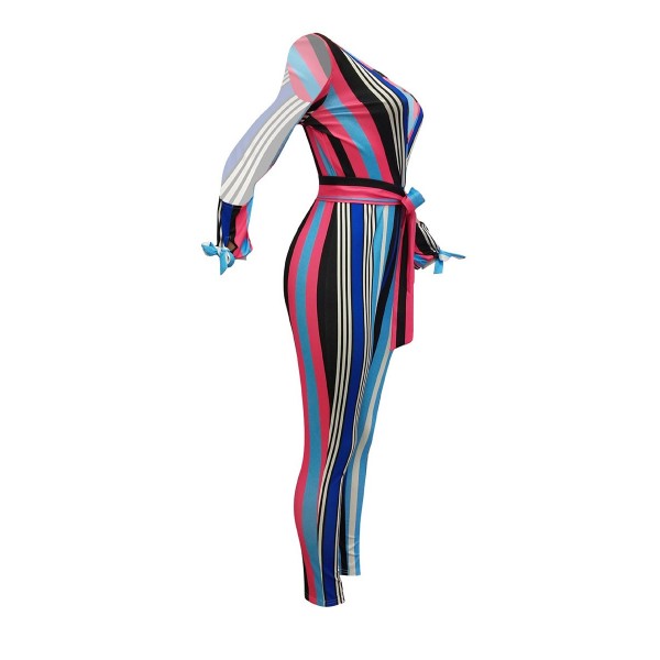 Stripe Lace-up Women's Jumpsuits