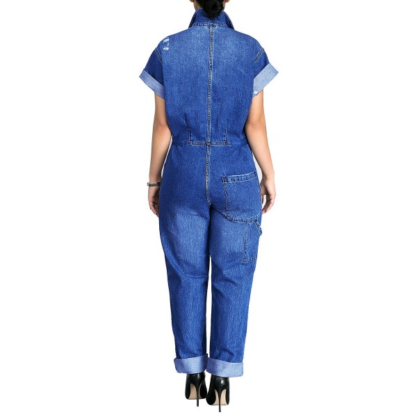 Loose Worn Hole Denim Women's Jumpsuits