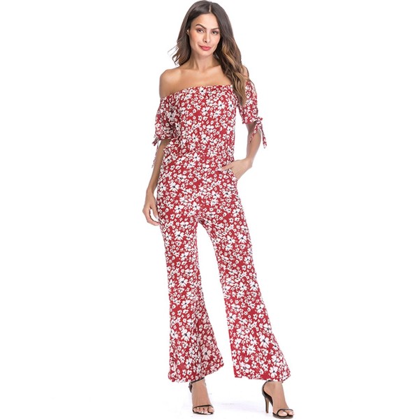 Strapless Boat Collar Floral Print Women's Jumpsuits