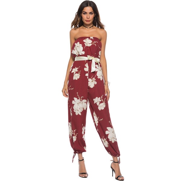 Floral Print Lace Up Backless Jumpsuits