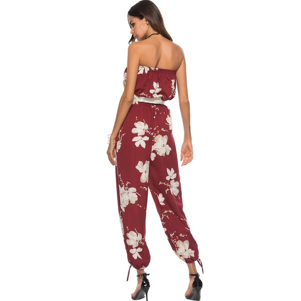 Floral Print Lace Up Backless Jumpsuits