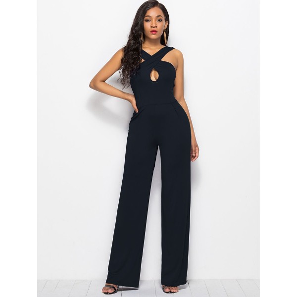 Women's Pure Color Backless Jumpsuits