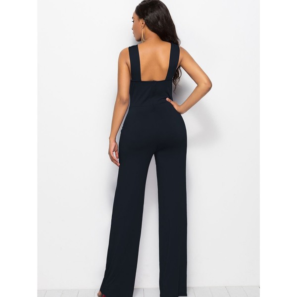 Women's Pure Color Backless Jumpsuits