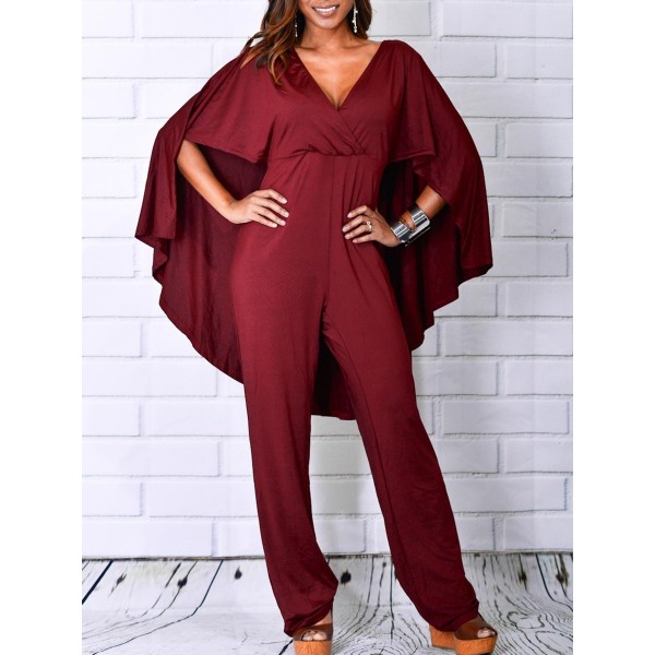 Chic Pure Color V-Neck Full Length Jumpsuits