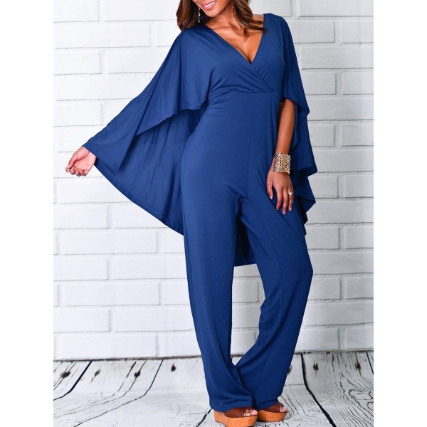 Chic Pure Color V-Neck Full Length Jumpsuits