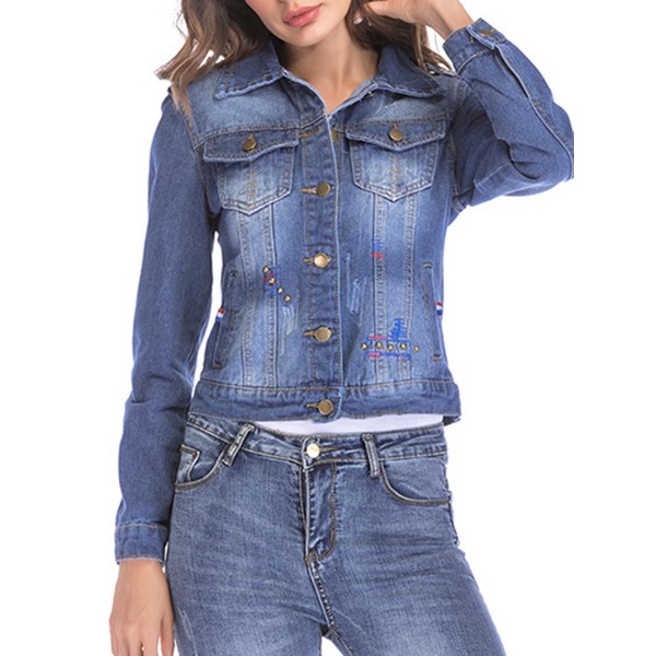 Slim Rivet Embroidery Women's Jeans Jacket