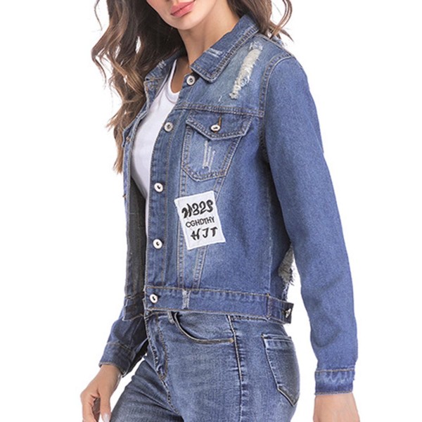 Fashion Alphabet Embroidery Women's Jeans Jacket