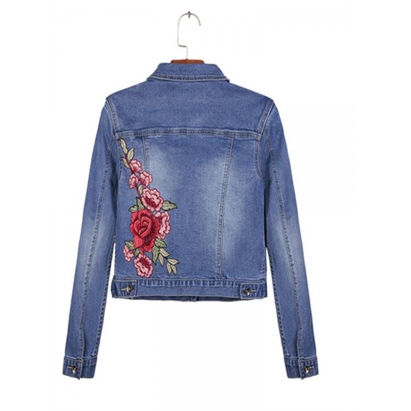 Fashion Floral Embroidery Women's Jeans Jacket