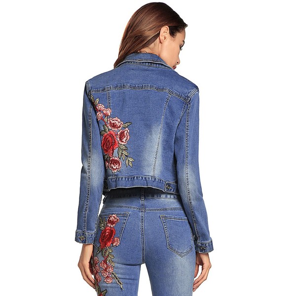 Fashion Floral Embroidery Women's Jeans Jacket