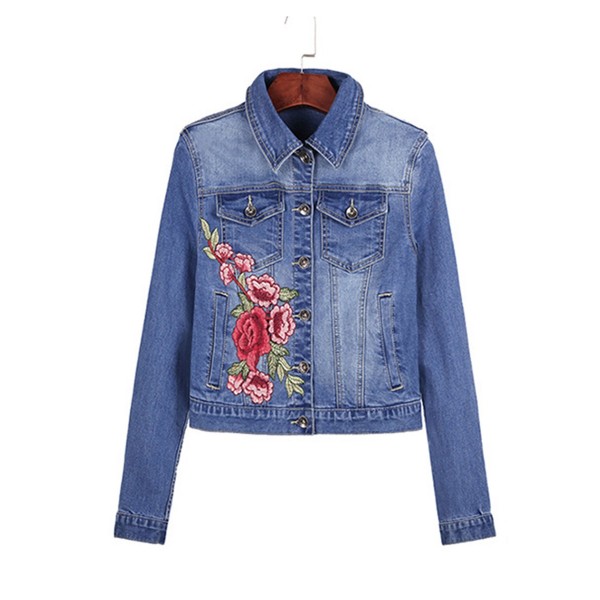 Fashion Floral Embroidery Women's Jeans Jacket