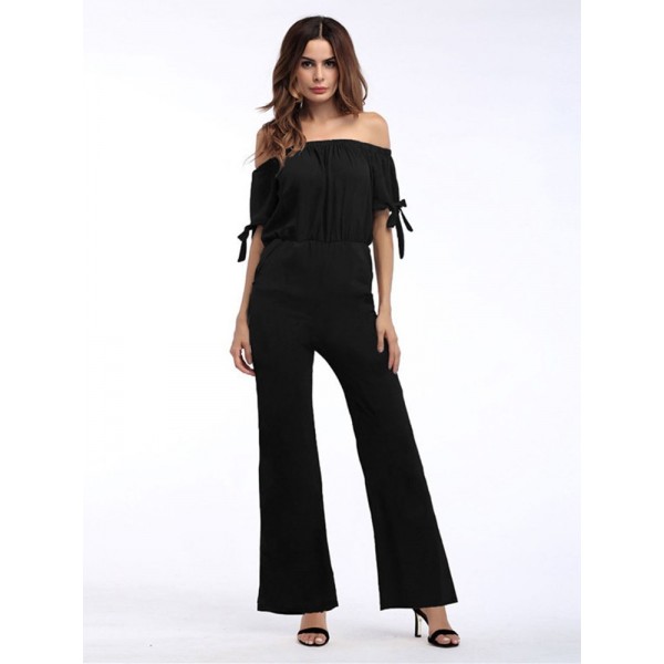 Off-the-Shoulder Floral Bellbottoms Women's Jumpsuits