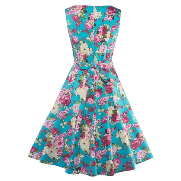 Floral Print Patchwork Sleeveless A Line Women's Dress