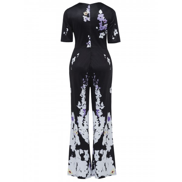 Floral Print Wide Legs Women's Jumpsuit