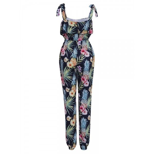 Mid-Waist Floral Print Ankle Length Women's Jumpsuit