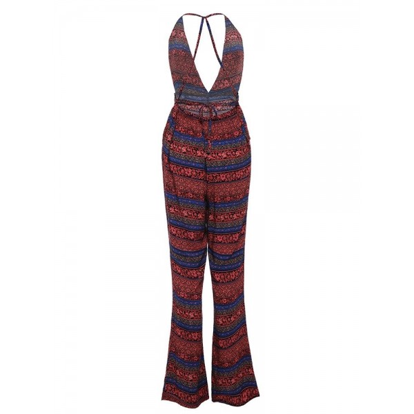 Color Block Floral Print Vacation Women's Jumpsuit