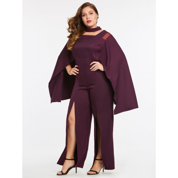 Plus Size Wide Legs Split Women's Jumpsuit