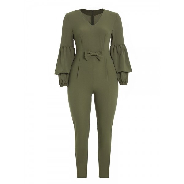 Slim Plus Size Puff Sleeves Women's Jumpsuits