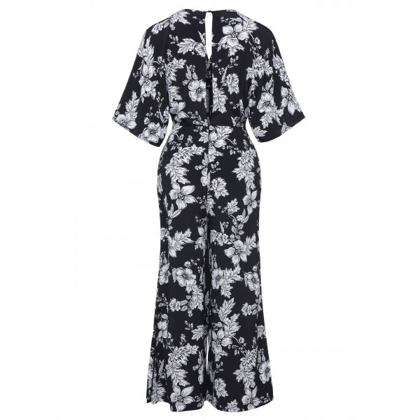 Flower Print Chiffon Wide Legs Women's Jumpsuit