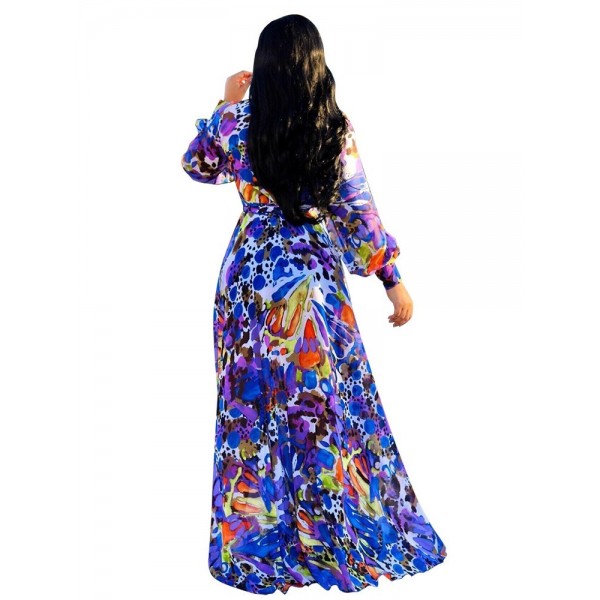 Hot Floral Chiffon Sexy V-Neck Maxi Dress