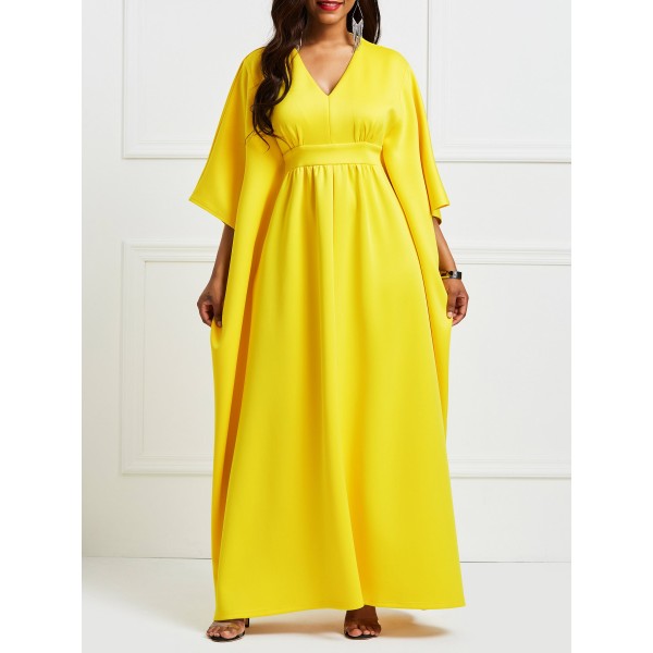 Women's Oversize Pure Color V-Neck Maxi Dress