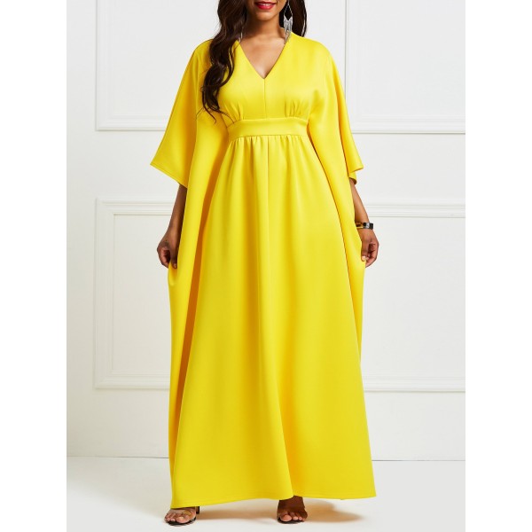 Women's Oversize Pure Color V-Neck Maxi Dress