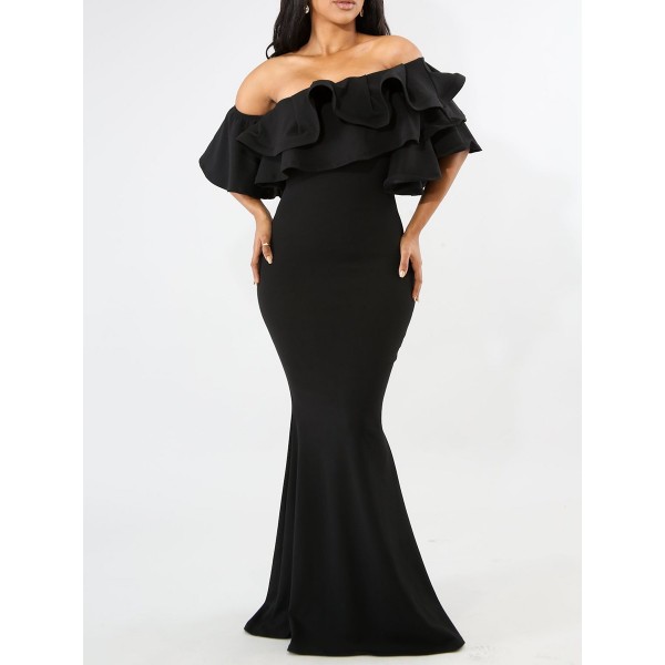 Off Shoulder Falbala Fishtail Women's Dress