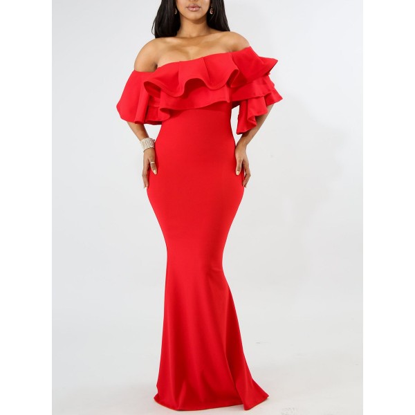 Off Shoulder Falbala Fishtail Women's Dress