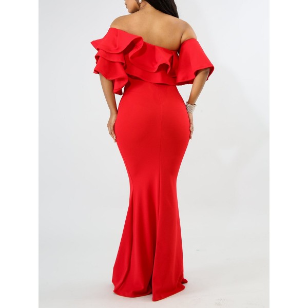 Off Shoulder Falbala Fishtail Women's Dress