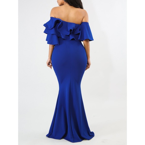 Off Shoulder Falbala Fishtail Women's Dress