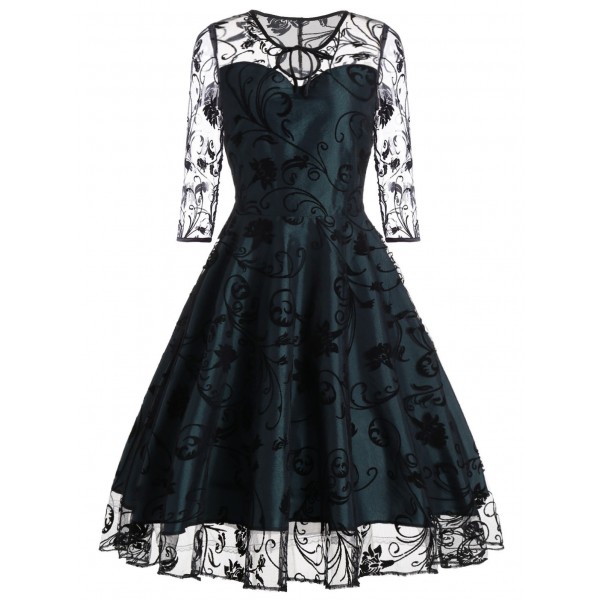 Floral Printing A-Line Skater Dress