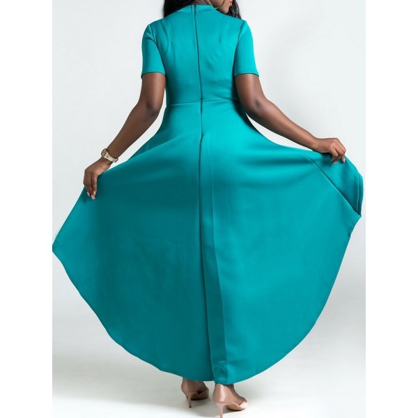 Lake Green Plain Elegant Women's Maxi Dress