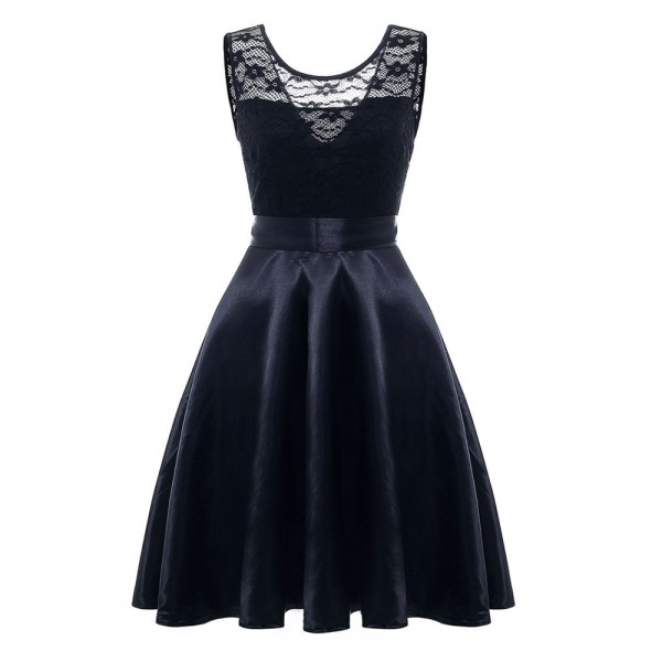 Lace Patchwork Sleeveless Women's Skater Dress