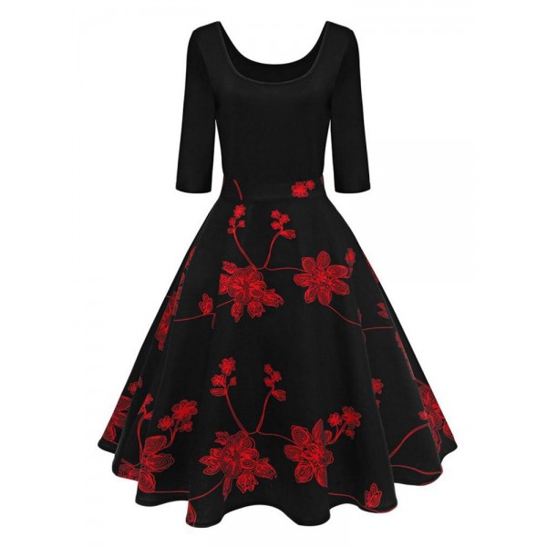 Vintage Print Women's A Line Dress