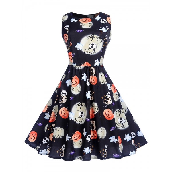 Vintage Floral Zipper Women's A Line Dress