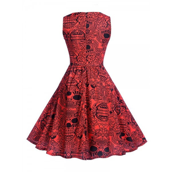 Vintage Floral Zipper Women's A Line Dress